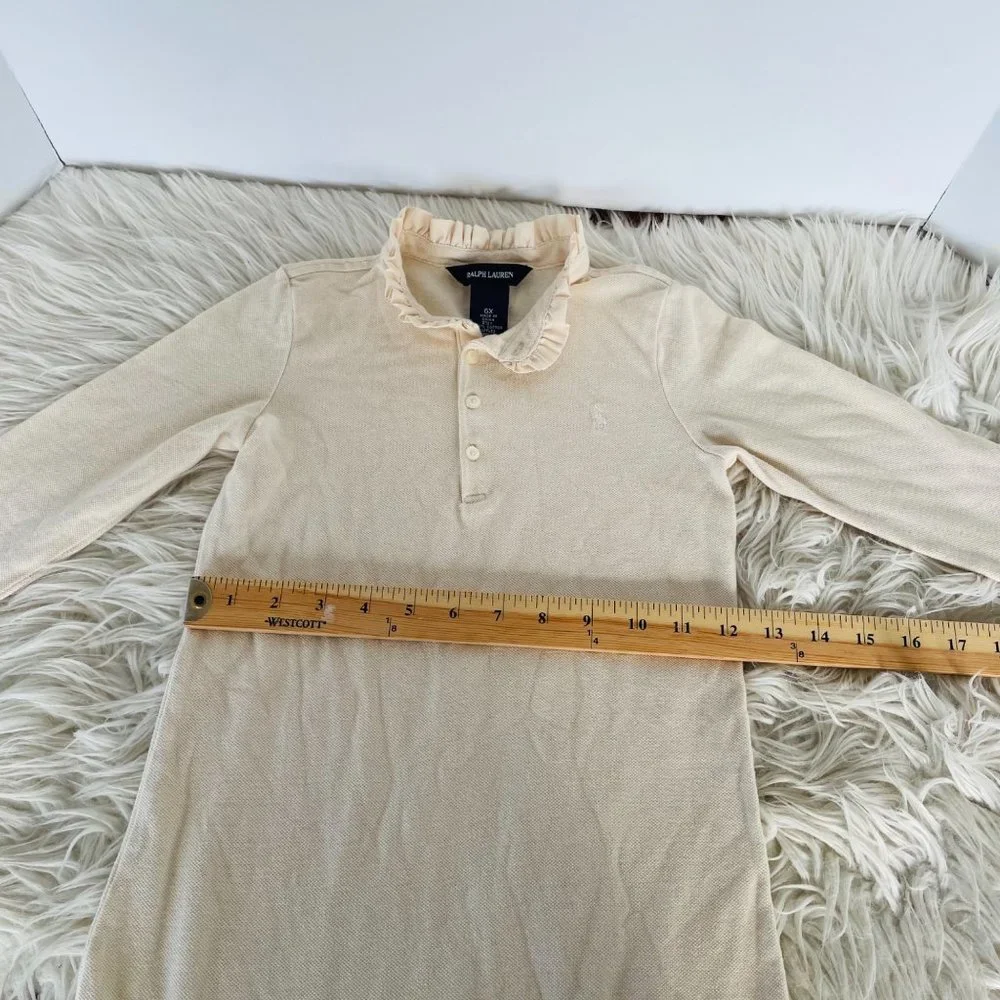 Ralph Lauren Girls Cream Long‎ Sleeve Ruffled Dress Size 6x